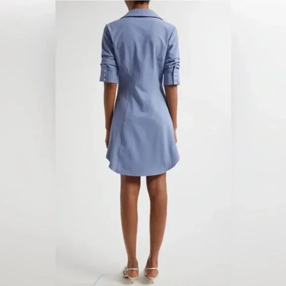 CINQ À SEPT 'Elina' Ruched Stretch-Crepe Mini Shirtdress, Rustic Blue - Picture 3 of 3